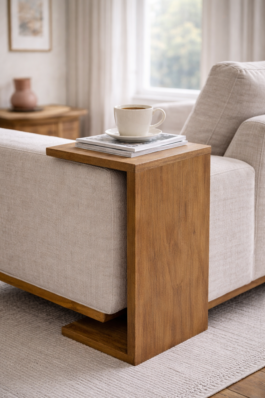 Masif Ahşap C Sehpa | Modern Koltuk Yan Sehpası