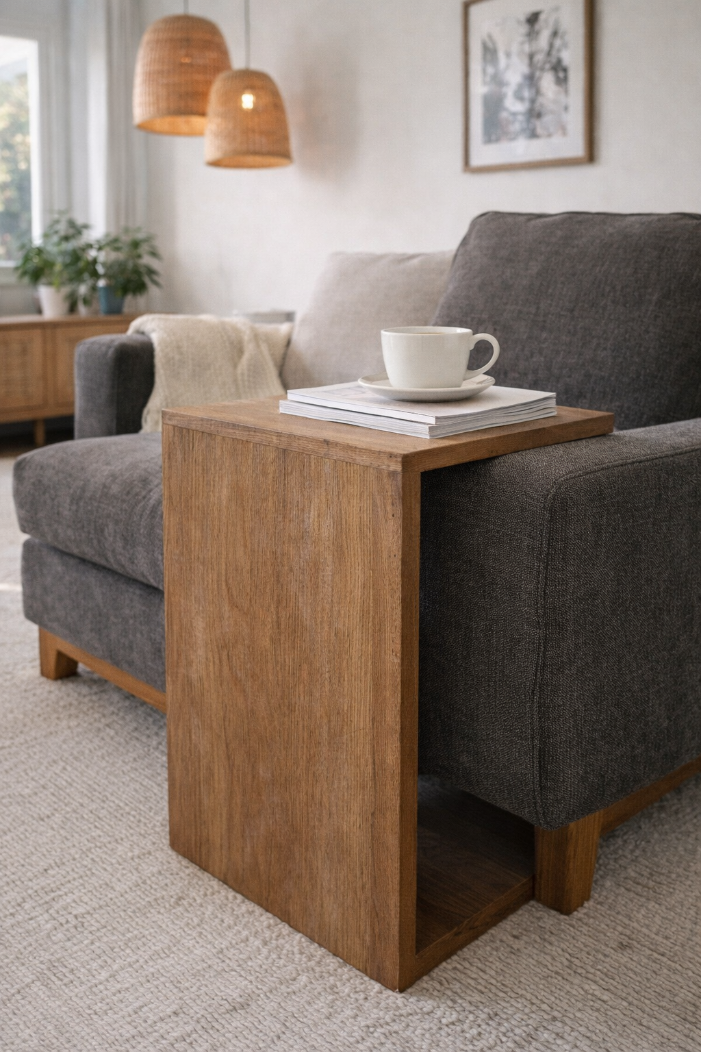 Masif Ahşap C Sehpa | Modern Koltuk Yan Sehpası