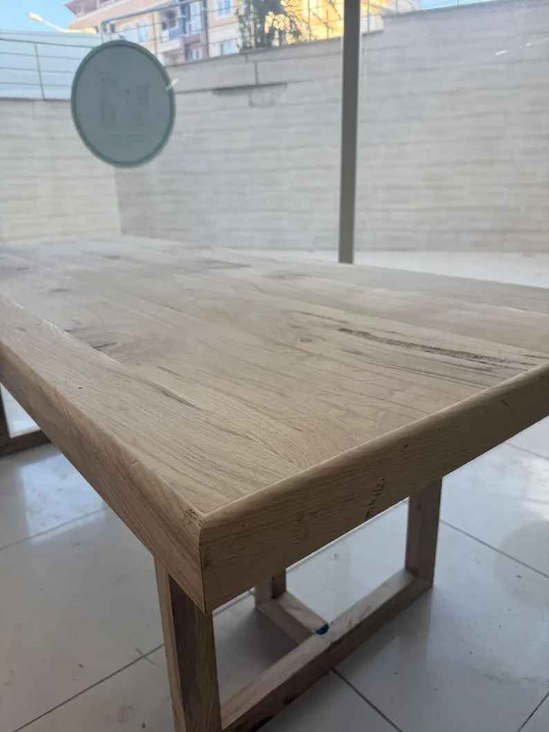 El İşi Masif Meşe Yemek Masası | Modern Minimalist Ahşap Masa 