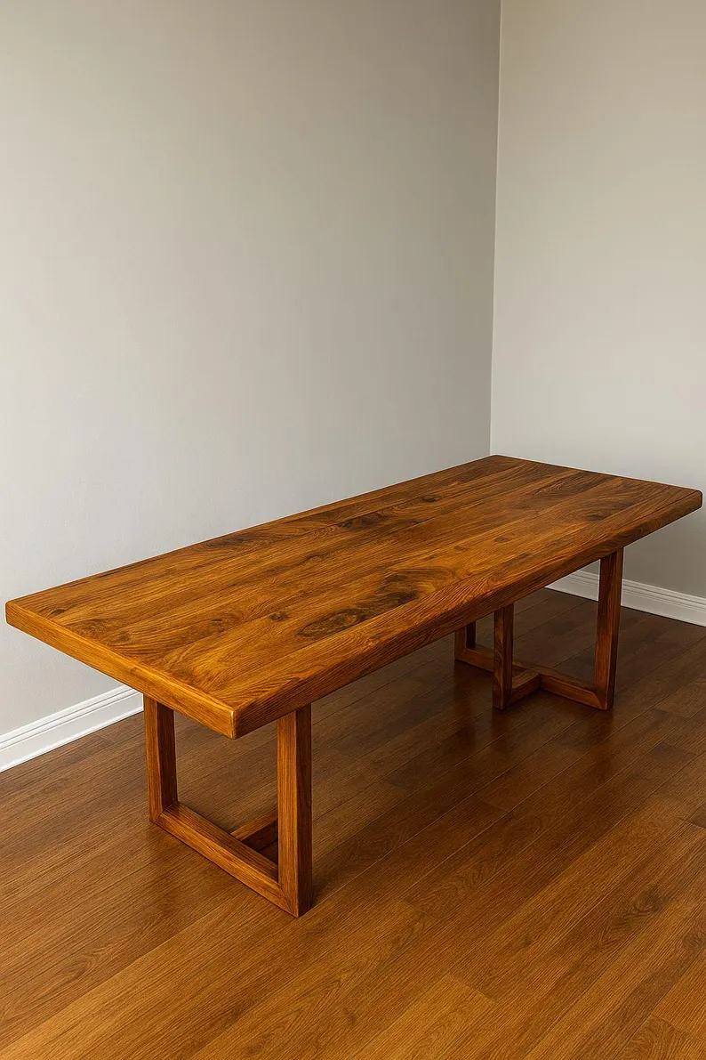 El İşi Masif Meşe Yemek Masası | Modern Minimalist Ahşap Masa 